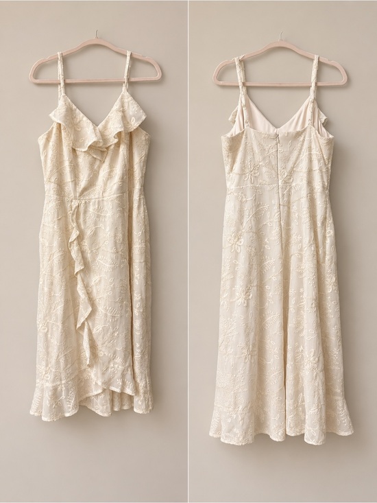 Kensie Dresses & Skirts - Kensie Cream Lace Midi Dress with Ruffle Front